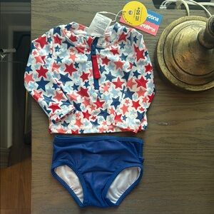 Ruffle Butts Blue and Red Rashguard Swim Set